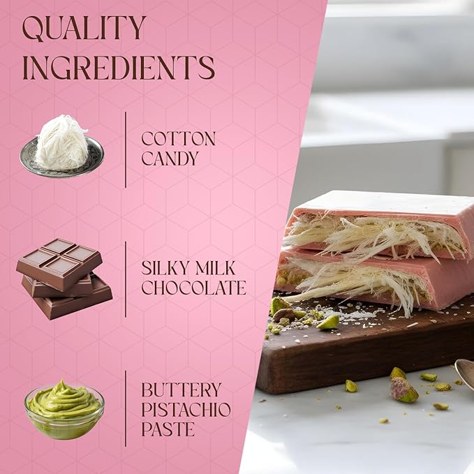 BEEMAX Angel Hair Dubai Chocolate Bar Raspberry White with Pistachio Cream &amp Cotton Candy Unique Middle Eastern Luxury Gourmet Ideal for Gift or Special Occasions 6 oz 2-Pack