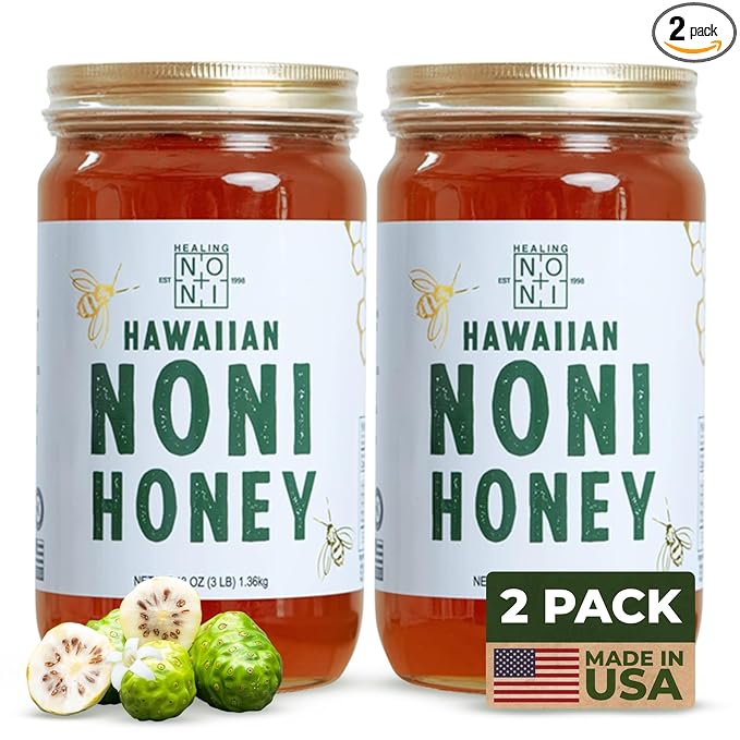 Healing Noni - Hawaiian Honey - All-Natural - 2-Pack Glass Jar 48oz