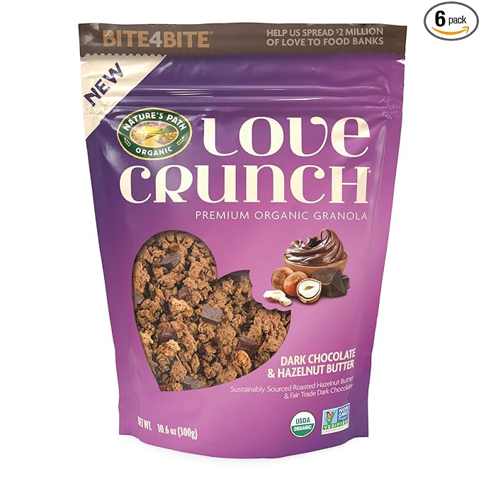 Love Crunch Organic Dark Chocolate &amp Hazelnut Butter Granola 10.6 oz (Pack of 6) Non-GMO Fair Trade by Nature's Path