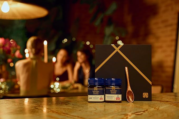 Manuka Health Holiday Gift Set Certified Raw Manuka Honey from New Zealand Includes UMF 20+/MGO 850+ 8.8oz Jar and UMF 13+/MGO 400+ 8.8 oz Jar with Wood Spoon