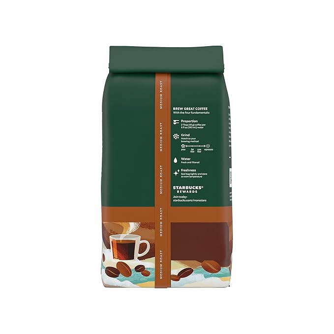 Starbucks Whole Coffee Beans Medium Roast Hot or Iced Coffee Breakfast Blend Six 12 oz Bags