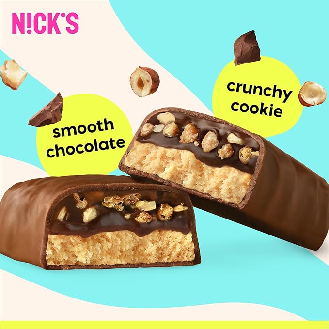 Nick’s Protein Bars Crispy Cookie Chocolate – 12-Count Box | High Protein Low Calories Low Carbs Keto Friendly No Added Sugar (12 bars x 50g)