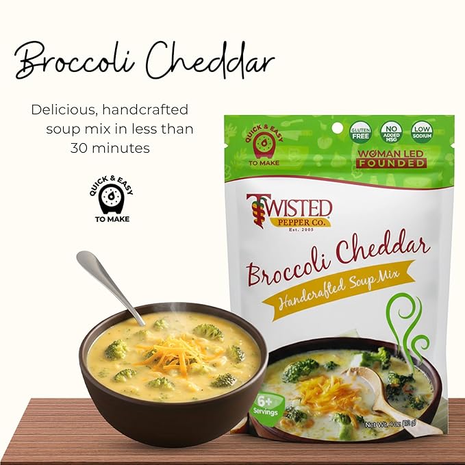 Twisted Pepper Co. Broccoli Cheddar Soup Mix: Gluten-Free – Handcrafted Soup – Rich Creamy &amp Cheesy Flavor Fast &amp Easy Comfort Meal Ready in 30 Minutes Serves 6 Add Water &amp Milk