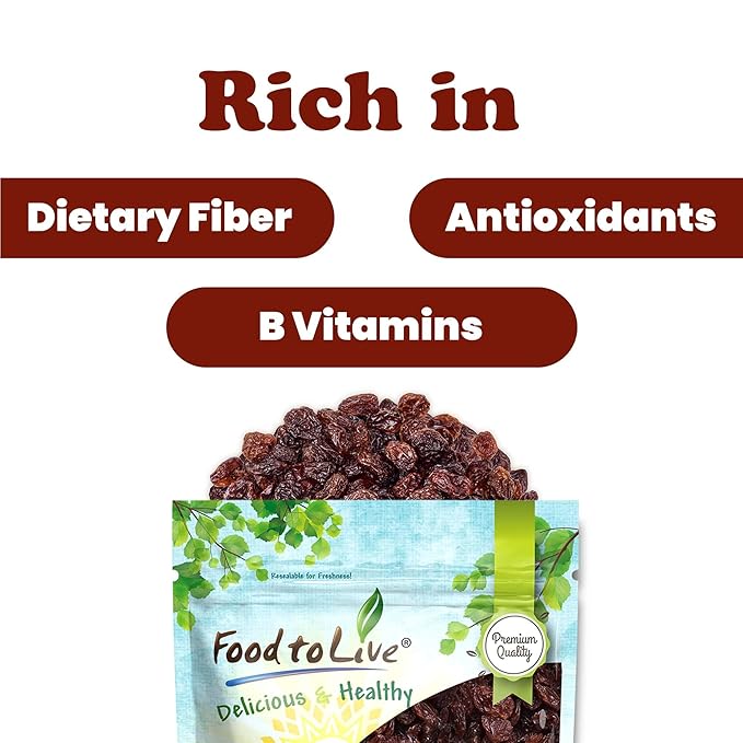 Food to Live Sultana Raisins 5 Pounds – Natural Dried Grapes for Baking Snacking &amp Trail Mixes. No Sugar Added Unsulfured Lightly Coated with Sunflower Oil. Perfect Pantry Staple