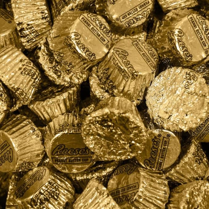 110 ct Mardi Gras Chocolate Candy Assortment - Wrapped Miniatures Green Kisses &amp Gold Mini Peanut Butter Cups (1.62lb Bag)