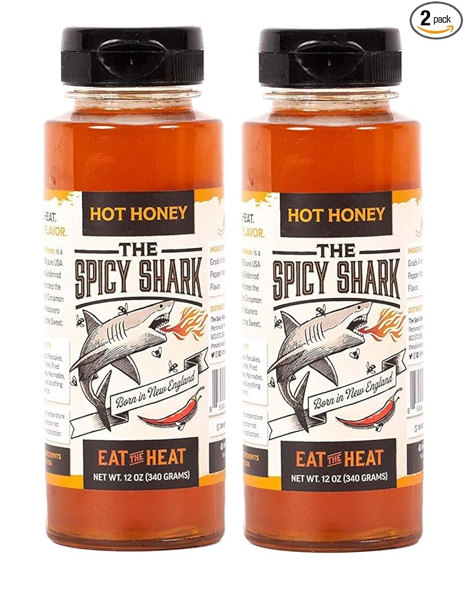 The Spicy Shark Hot Honey 12 oz Bottle (2 Pack) 100% pure Spicy Hot Honey Made in the USA Gluten-Free &amp Paleo