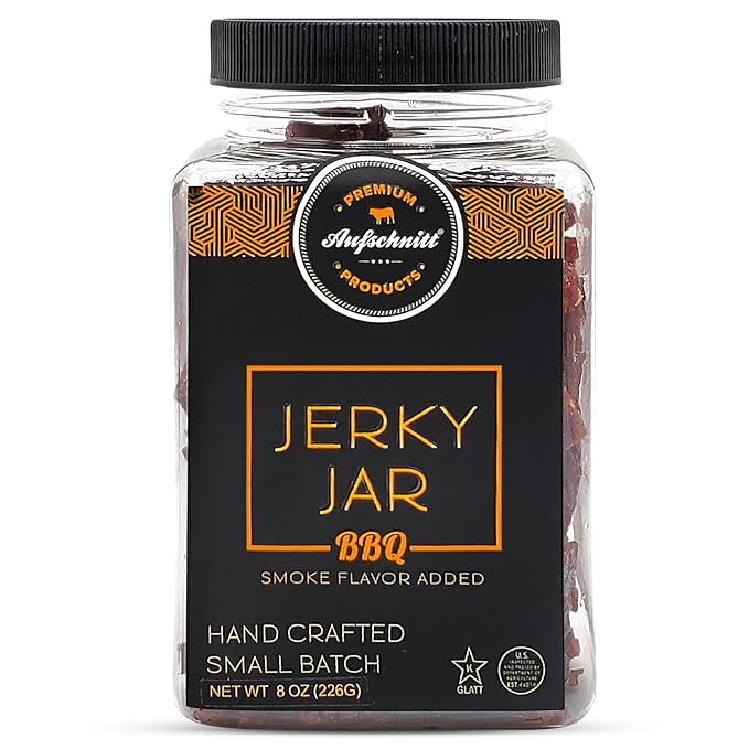 Aufschnitt Meats Beef Jerky Jar - Grass Fed Beef - Kosher and Keto Friendly - Gift Idea - 8 oz Jar BBQ