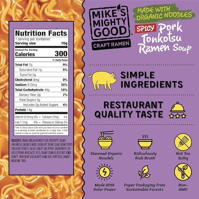Mike's Mighty Good Craft Ramen Spicy Pork Tonkotsu Ramen Soup 2.4 Ounce (Pack of 7)