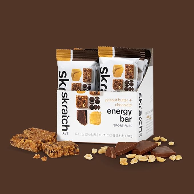 Skratch Labs Energy Bar | Peanut Butter + Chocolate (12 Pack) | Plant Based Healthy Snack | Low Sugar - 5g Protein | Non-GMO Gluten Free Soy Free Vegan Kosher