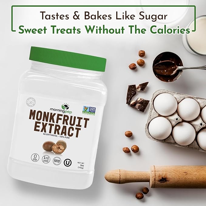 Morning Pep 100% Pure Monk Fruit extract sweetener No Erythritol Monkfruit Extract Powder NON-GMO Project Verified Keto Certified OU kosher No Fillers Zero Calories | Over 1350 Servings | 15 oz