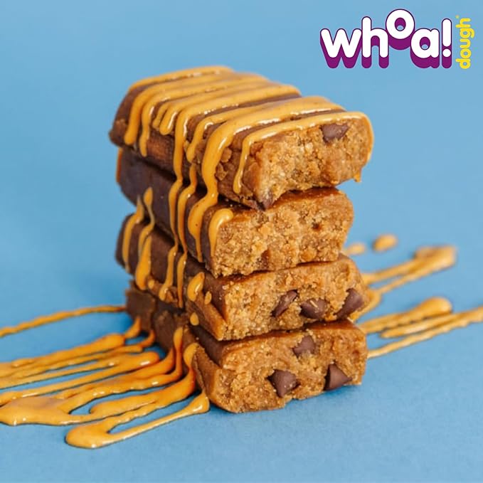 Whoa Dough Edible Cookie Dough Bars- Certified Non-GMO Kosher and Gluten Free Bars - Healthy Snack Foods - Plant Based Snacks - Peanut Butter Chocolate Chip Cookie Dough - 4 Pack
