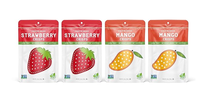 Nature’s Turn Freeze-Dried Fruit Snacks Strawberry and Mango Crisps Pack of 4 (1.2 oz Each)