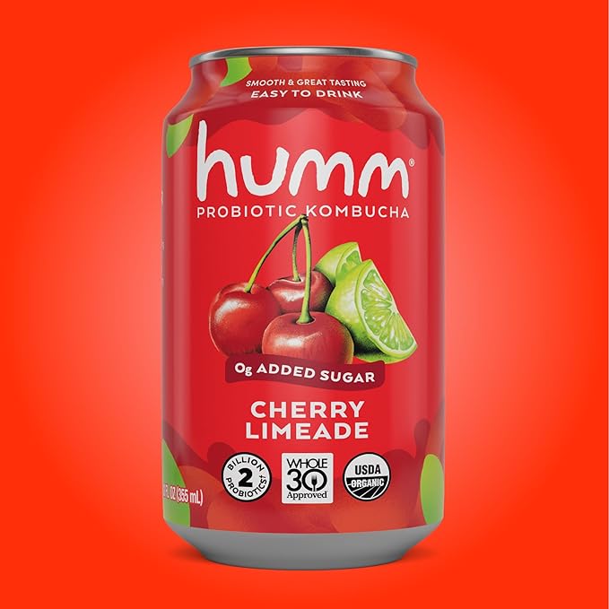 Humm Whole30 Approved Kombucha Cherry Limeade Organic Vegan &amp GMO Free (24 Pack)