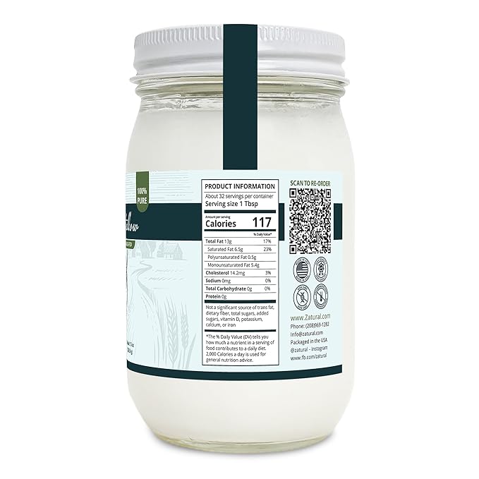 Zatural 100% Pure Grass-Fed Beef Tallow – Deodorized &amp Refined Food-Grade Fat for Cooking Frying Skincare Soap Making &amp DIY Balms (13 oz)