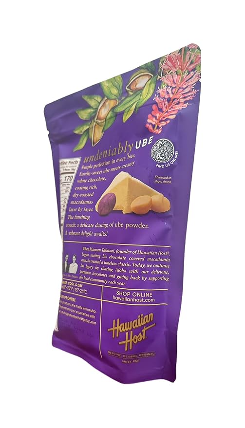 Hawaiian Host Ube White Chocolate Macadamia Nuts Creamy White Chocolate with Ube Powder Premium Hawaiian Candy Resealable 16 oz Bag