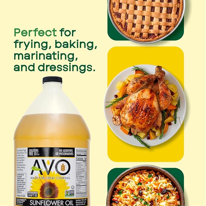 AVO High-Oleic Organic Sunflower Oil for General Cooking 1 Gallon Non-GMO Certified Neutral Flavor Cooking Oil