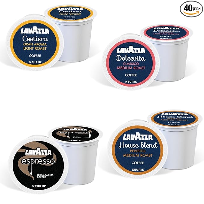 Lavazza K-Cup Coffee Pods Variety Bundle for Keurig Brewers – Light &amp Medium Roast Single-Serve K-Cup Coffee Pods 40 Count Assorted Flavors (10 Dolcevita Classico 10 House Blend Perfetto 10 Co