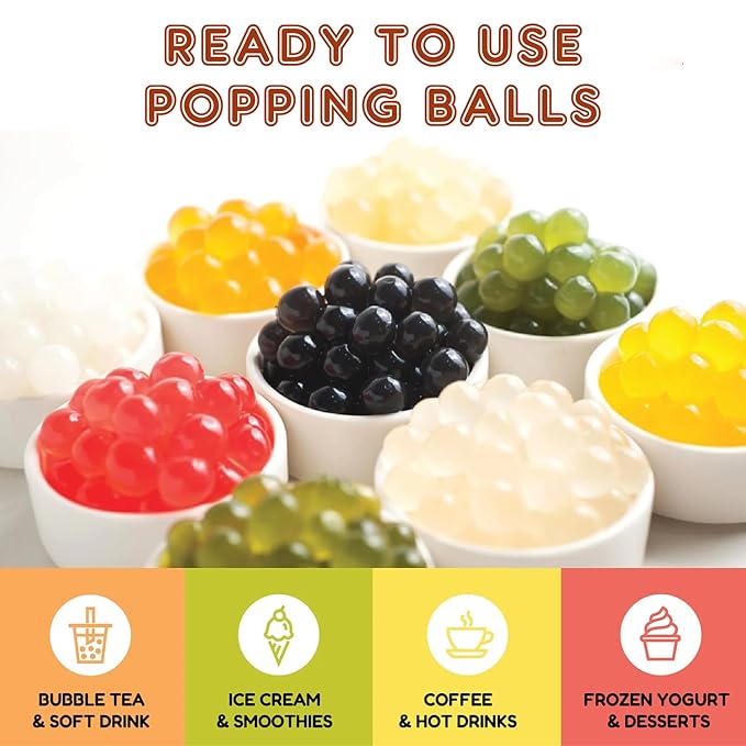 Fanale Brown Sugar Popping Boba Pearls Vegan Non GMO Gluten Free Fat Free Perfect for Bubble Tea Smoothies Ice Cream Desserts and Beverages.