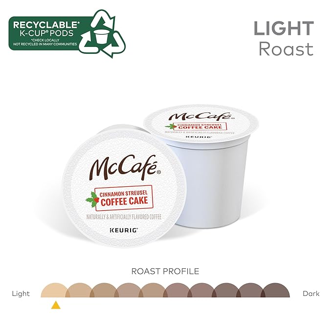 McCafe Cinnamon Streusel Coffee Cake Coffee Keurig Single Serve K-Cup Pods 96 Count (4 Packs of 24)