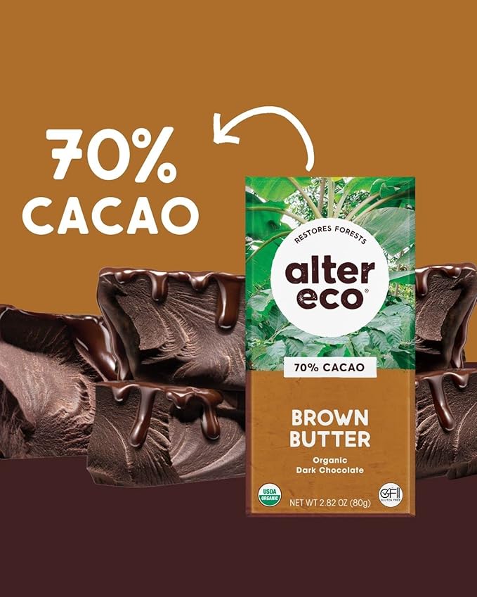 Alter Eco | Dark Chocolate Bars | Pure Dark Cocoa Fair Trade Organic Non-GMO Gluten Free (4-Pack Brown Butter)