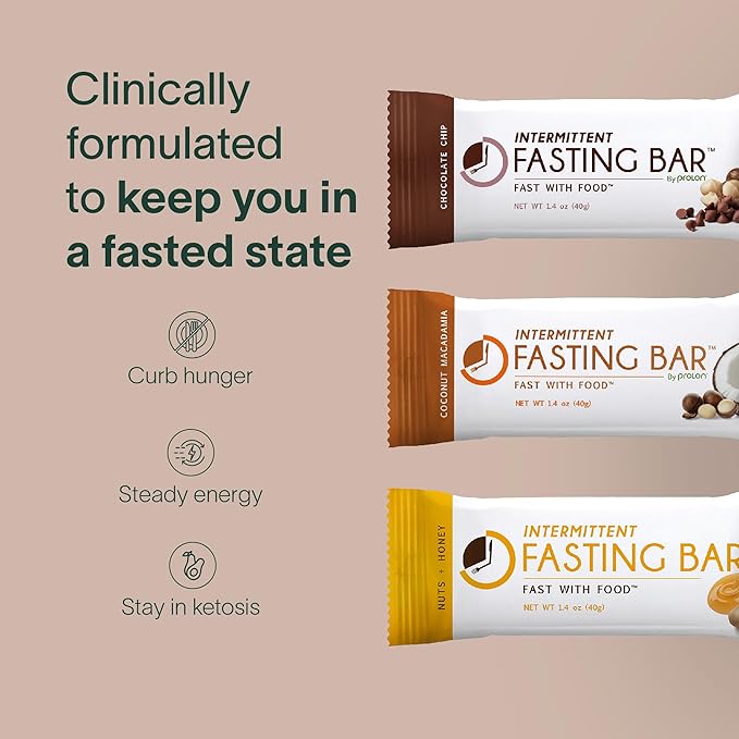 Prolon Fasting Bars | 5g Protein 7g Fiber | Keto-Friendly Gluten-Free Dairy-Free Plant-Based | Nutrition for Intermittent Fasting | Formulated to Not Break Your Fast | Chocolate Chip (24 Count)