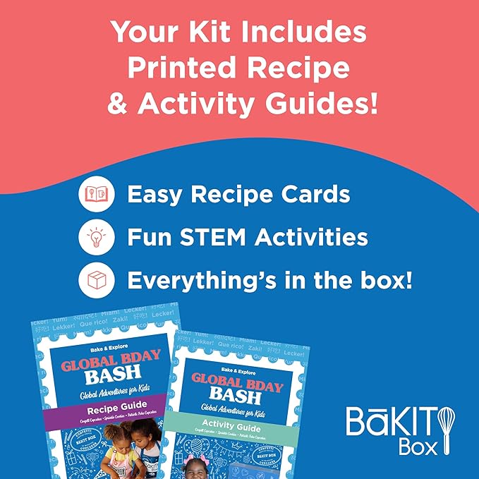 BāKIT Box Confetti Cupcakes Birthday Kit for Kids – Global Celebration Baking Kit – Cupcake Liners &amp Candles Included – STEM Birthday Activities – Ages 5–13