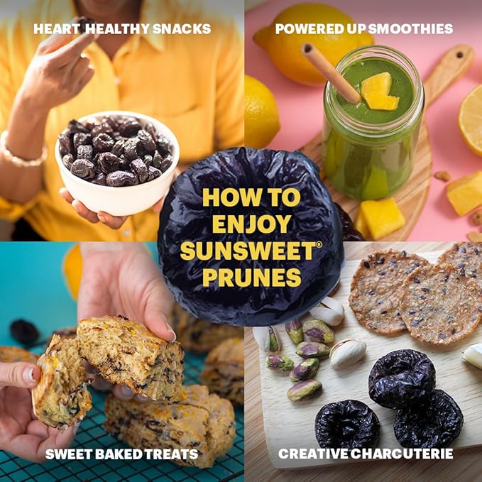 Sunsweet Amazin' Pitted Prunes - Dried Prunes Pitted Unsweetened - Gluten Free Vegan Low Fat - Fiber &amp Minerals - 2lb Resealable Bag x 3 Pack