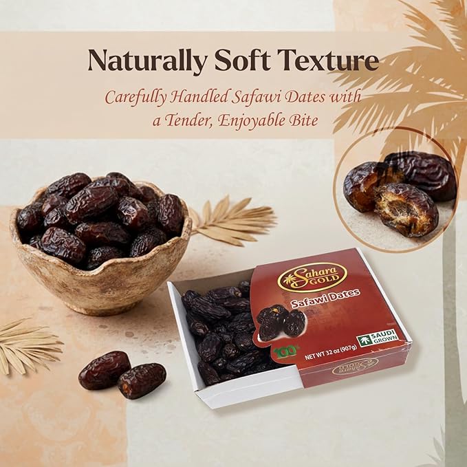 Sahara Gold Safawi Dates - Authentic Saudi Grown from Al- Madinah - NON-GMO &amp Gluten Free Fiber Rich Healthy Snacks - Naturally Mildly Sweet - Bulk Non-Pitted Dates - For Ramadan &amp Snacking 9