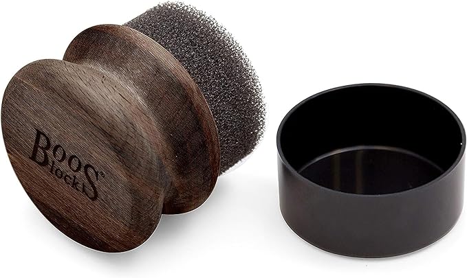 John Boos Oil &amp Cream Round Applicator for Wood Cutting Boards Butcher Blocks &amp Utensils Walnut - Solid Hardwood Handle Silver Ion-Treated Sponge Storage Cap Easy and Even Application