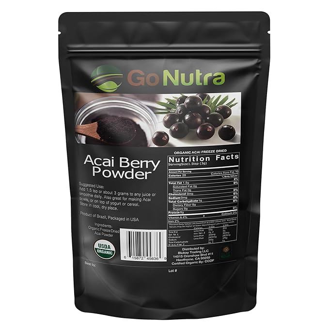 Go Nutra Acai Powder Organic | Acai Berry Freeze Dried Superfood Powder from Brazil | Freshnees Boost for Bowl Juices Smoothie | 8 oz
