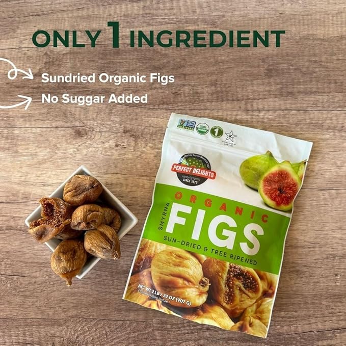 Perfect Delights Organic Turkish Figs Vegan Sun-Dried Pitted Figs Healthy Fruit Snack for Kids and Adults - Single Pack (32 oz)