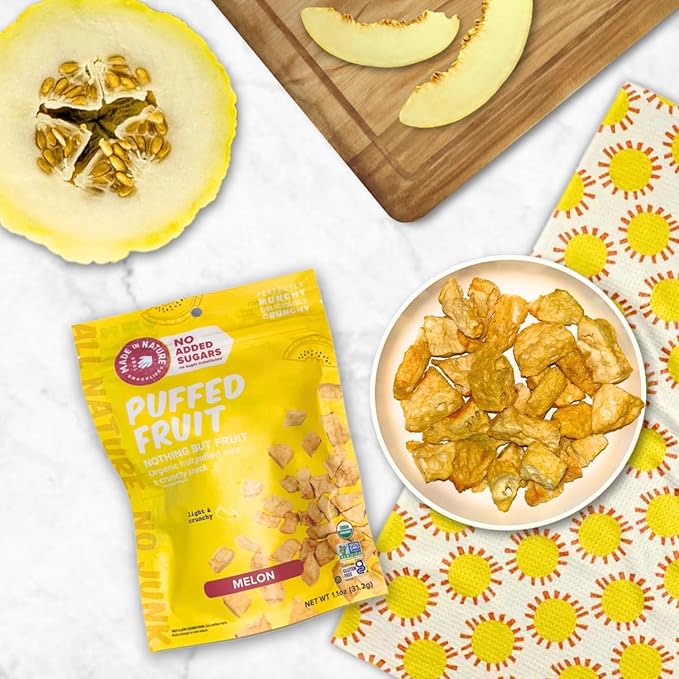 Made In Nature Organic Puffed Fruit Melon 1.1 Ounce Bag (Pack of 6) - Vegan Snack Non-GMO Gluten Free