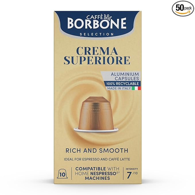 Caffè Borbone Crema Superiore Aluminum Capsules Compatible with Nespresso Original Machines Medium Roast 50 Count