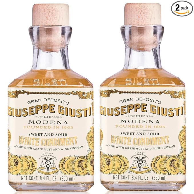 Giusti White Balsamic Vinegar Dressing – Condiment for Cooking and Finishing Dishes such as Salads Vegetables or Fish. Made in Italy with Balsamic Vinegar of Modena – 8.45 fl oz (250 ml) - Pack of 2