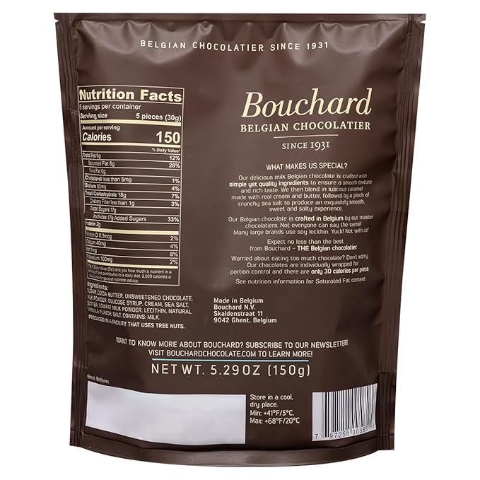 Bouchard Belgian Milk Chocolate with Caramel &amp Sea Salt (5.29 OZ / 150g) (Pack of 3)