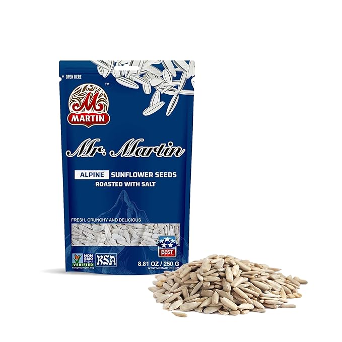 MR. MARTIN Freshly Roasted Alpine Salted Sunflower Seeds To Eat – Non-GMO Kosher Crunchy Delicious Vegan Keto Friendly Snack – 5.25 Oz12 Pack