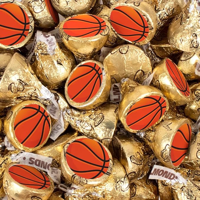 85 Pcs Basketball Candy Party Favors Milk Chocolate Kisses (13.6oz) - Gold