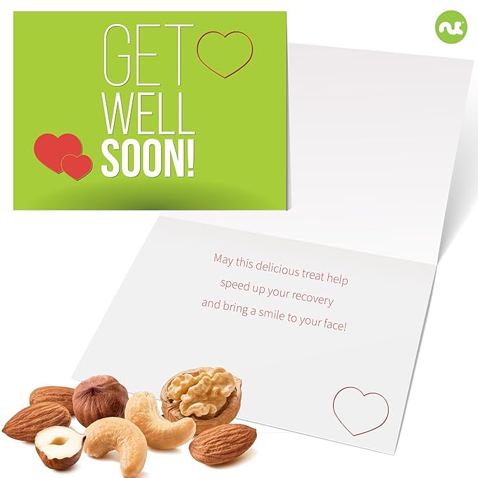 NUT CRAVINGS Gourmet Collection - Get Well Soon Nuts &amp Dried Fruits Tower Gift Basket with Get Well Soon Ribbon (12 Assortments) Food Arrangement Healthy Snack Care Package Food Assortments