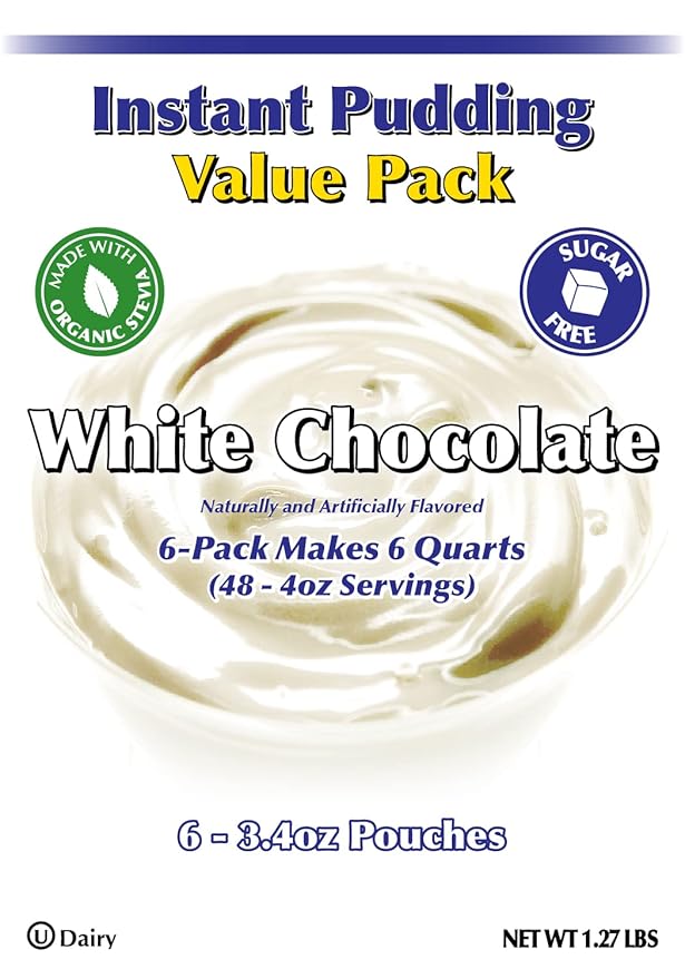 GramZero White Chocolate Sugar Free Pudding Mix 6-Pack Great For Nutrition Club Meal Replacement Shakes Low Calorie Dessert Stevia Sweetened