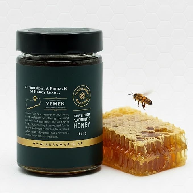Aurum Apis Raw Yemeni Sumar Honey 100% Raw Unfiltered Pure Honey Hand Harvested Organic Honey Non-GMO Unprocessed Certified Organic Honey from Sumar Tree Rich Flavor &amp Aroma (330g)