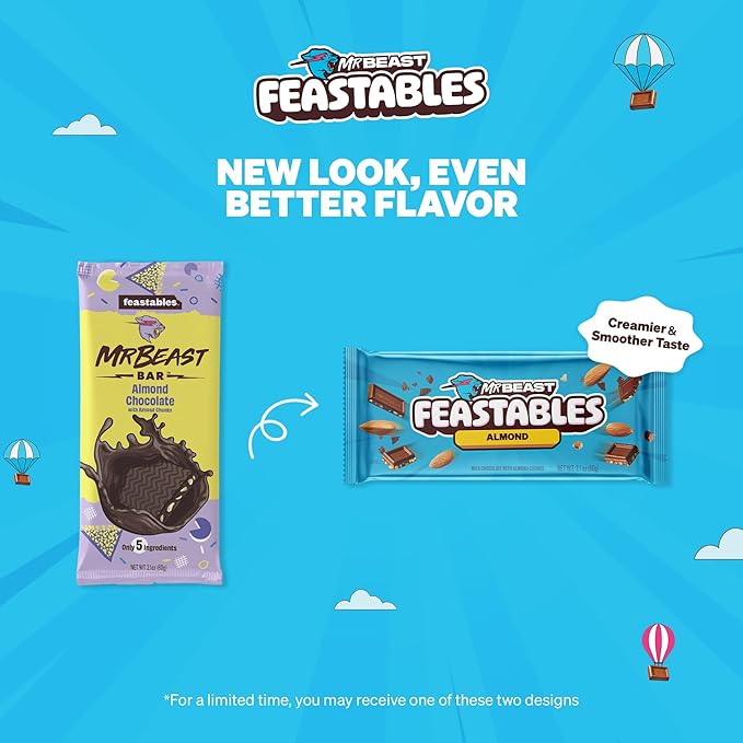 MrBeast Feastables Almond Milk Chocolate Bar King Size 10 Count Roasted Almond Chocolate Candy Fairtrade Cocoa 2.1oz Each