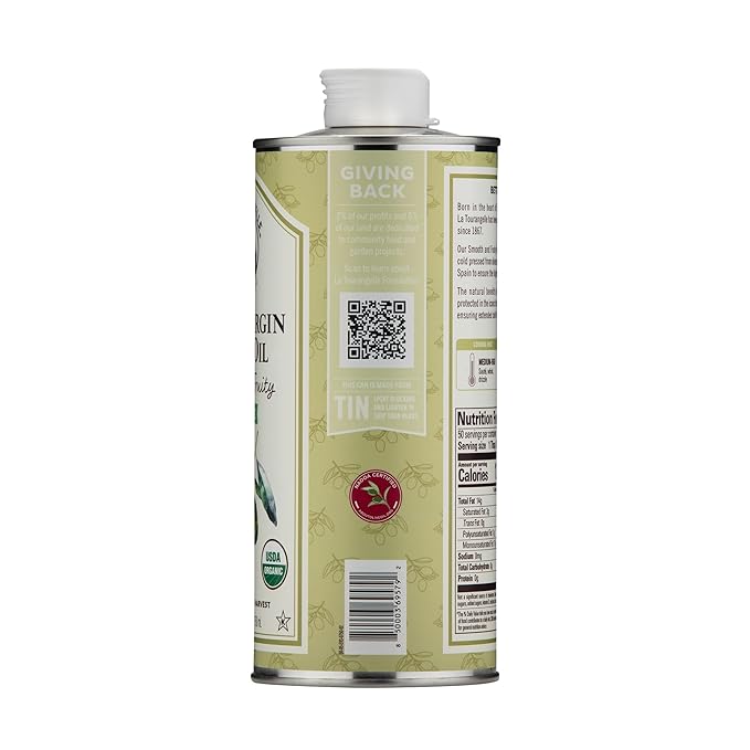 La Tourangelle Organic Extra Virgin Olive Oil Cold-Pressed Smooth &amp Fruity Early Harvest for High Antioxidants From Spain 25.4 Fl Oz