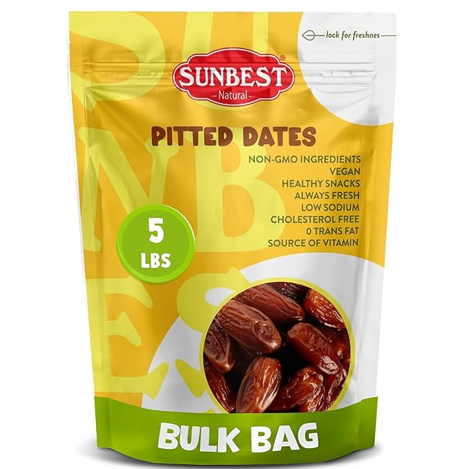 Sunbest Natural Deglet Noor Dates 5 lbs – Pitted &amp Whole – Bulk Dried Fruit Snack For Kids &amp Adults – Naturally Sweet For Baking &amp Cooking – Sun-Dried Fiber Rich Kosher &amp No Sugar A