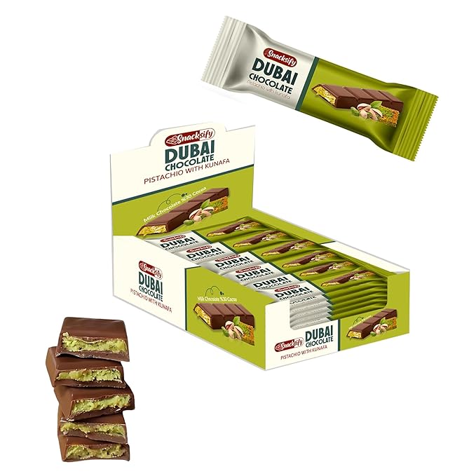 Mini Dubai Chocolate Bar Pistachio (Pack of 24) - Kunafa Pistachio Bars 27g Each 1.43 lbs Total – Perfect for Gifting Fresh Daily Production 24 Pieces with Shredded Phyllo Dough