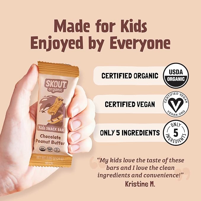 Skout Organic Plant-Based Protein Bars Chocolate Peanut Butter (12 Pack) 10g Protein - Vegan Protein Bars - Only 5 Ingredients - Easy Snack - Gluten Dairy &amp Soy Free