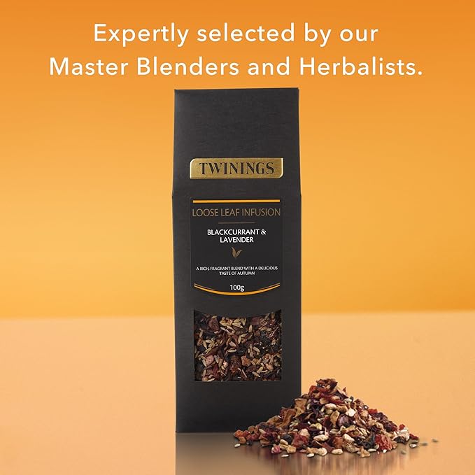 Twinings Blackcurrant &amp Lavender Loose Leaf Infusion Herbal Tea 3.53 Ounce (100g) Pouch Naturally Caffeine-Free Enjoy Hot or Iced
