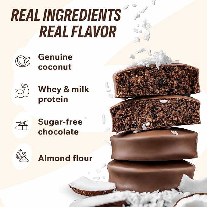 FitnesSHOCK Protein Brownies – Dark Chocolate &amp Coconut Dessert Bars – Low Sugar Dessert Snack (2g Total Sugar No Added Sugar) – Healthy Snack – 10 Count