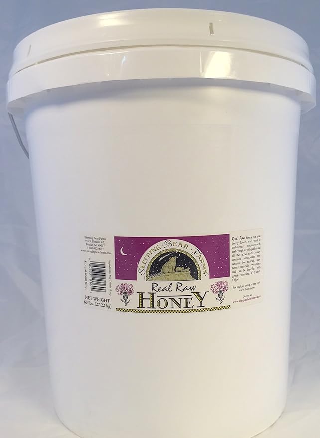 Sleeping Bear Farms Bulk RAW Honey 60 lb. Bucket Natural Creamy Spreadable Crystals of Star Thistle 5 Gallon Pail Unpasturized Unfiltered Unheated