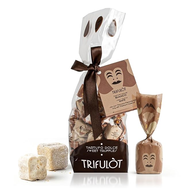 TartufLanghe Trifulot White Chocolate Truffles with Piedmont Hazelnuts Individually Wrapped Gourmet Italian Truffle Candy Fancy Chocolate Gift Set in a Bag From Italy Gluten Free - 6.34 OZ