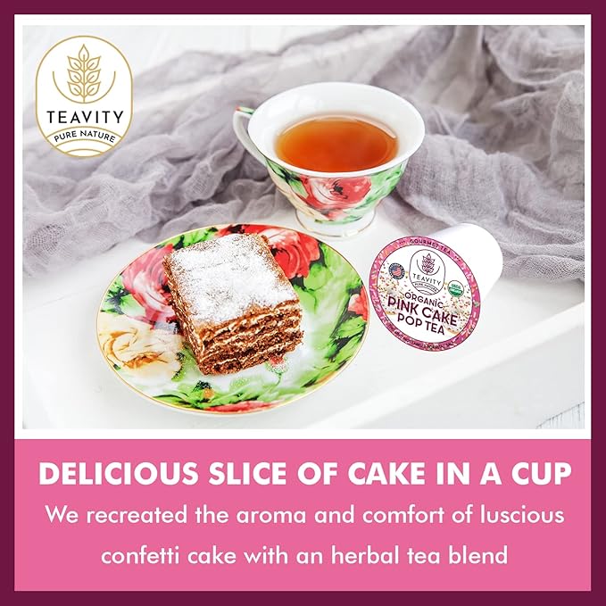 Organic Hibiscus Rosehips Strawberry and Vanilla Herbal Tea Pod for Keurig - Organic Pink Cake Pop Tea Pods by Teavity (36 Tea Pods)